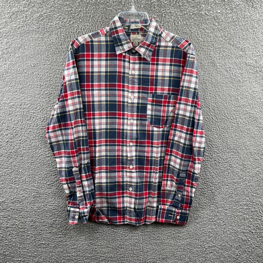 J Crew Mens Indian Madras Plaid Shirt Medium Slim Fit Preppy Heritage Ivy League